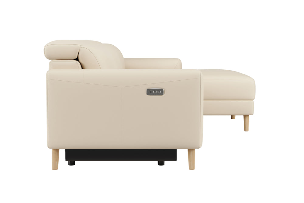 Valencia Elodie Top Grain Leather Sectional Sofa, Three Seats with Right Chaise, Beige