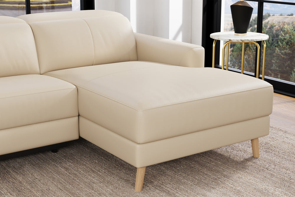 Valencia Elodie Top Grain Leather Sectional Sofa, Three Seats with Right Chaise, Beige