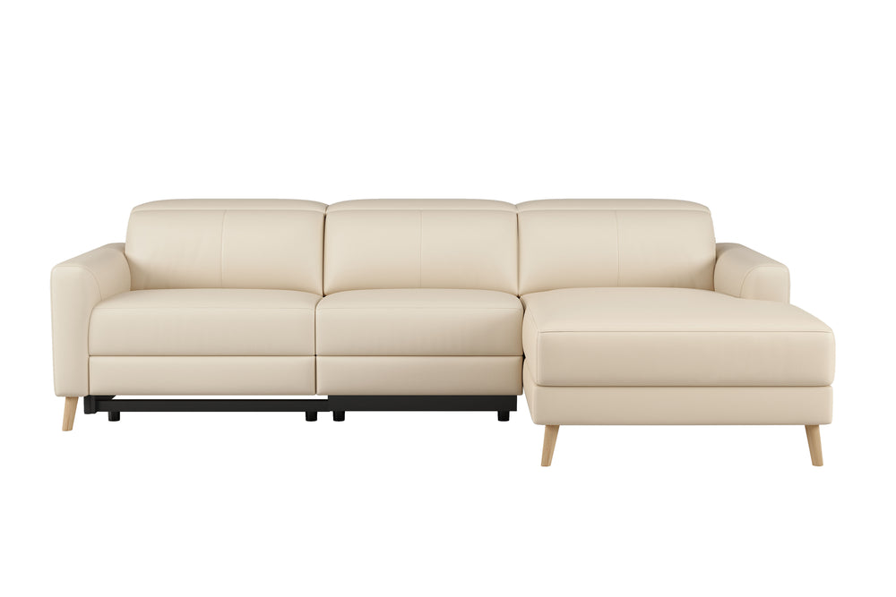 Valencia Elodie Top Grain Leather Sectional Sofa, Three Seats with Right Chaise, Beige