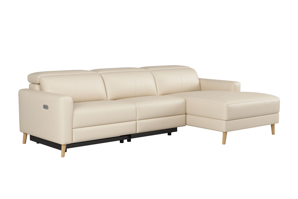 Valencia Elodie Top Grain Leather Sectional Sofa, Three Seats with Right Chaise, Beige