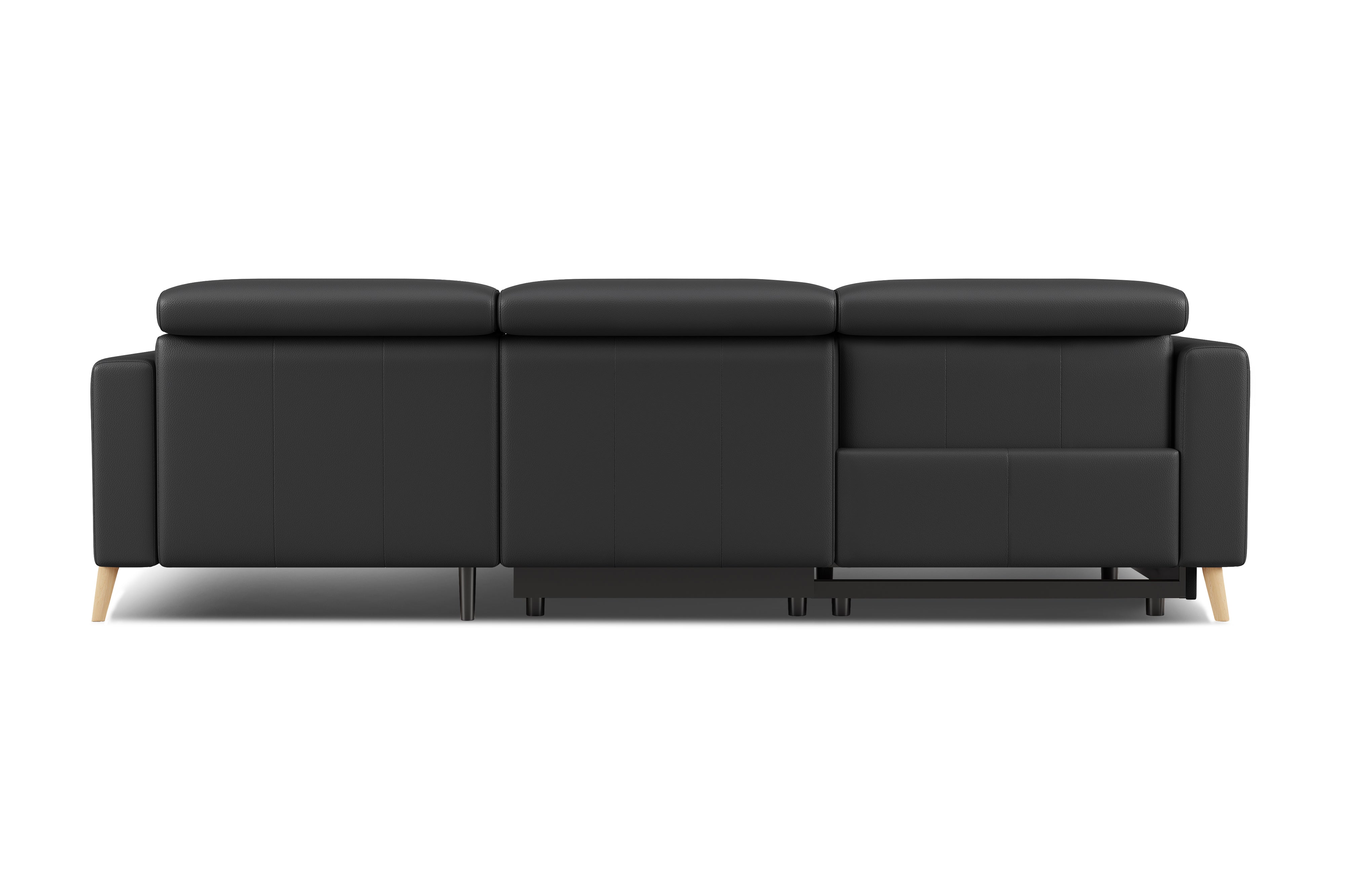 Valencia Elodie Top Grain Leather Sectional Sofa, Three Seats with Right Chaise, Black