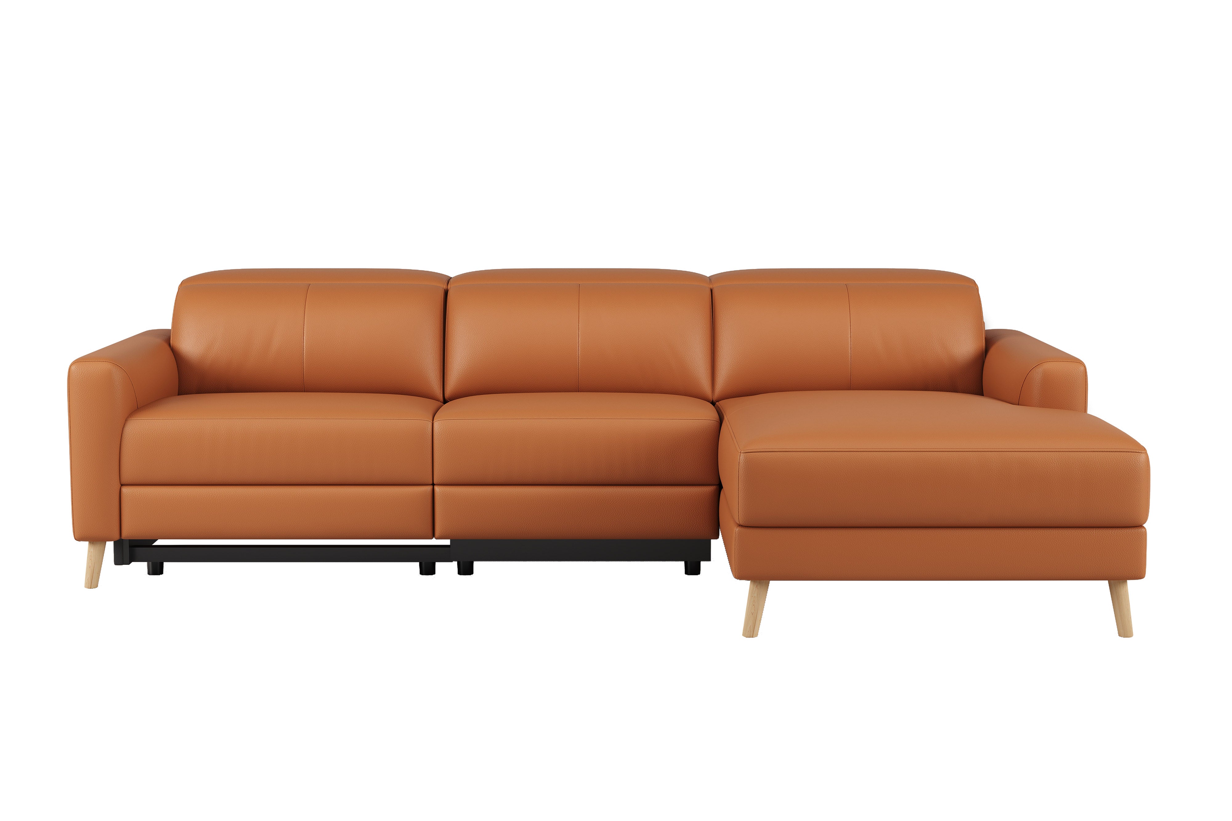 Valencia Elodie Top Grain Leather Sectional Sofa, Three Seats with Right Chaise, Cognac