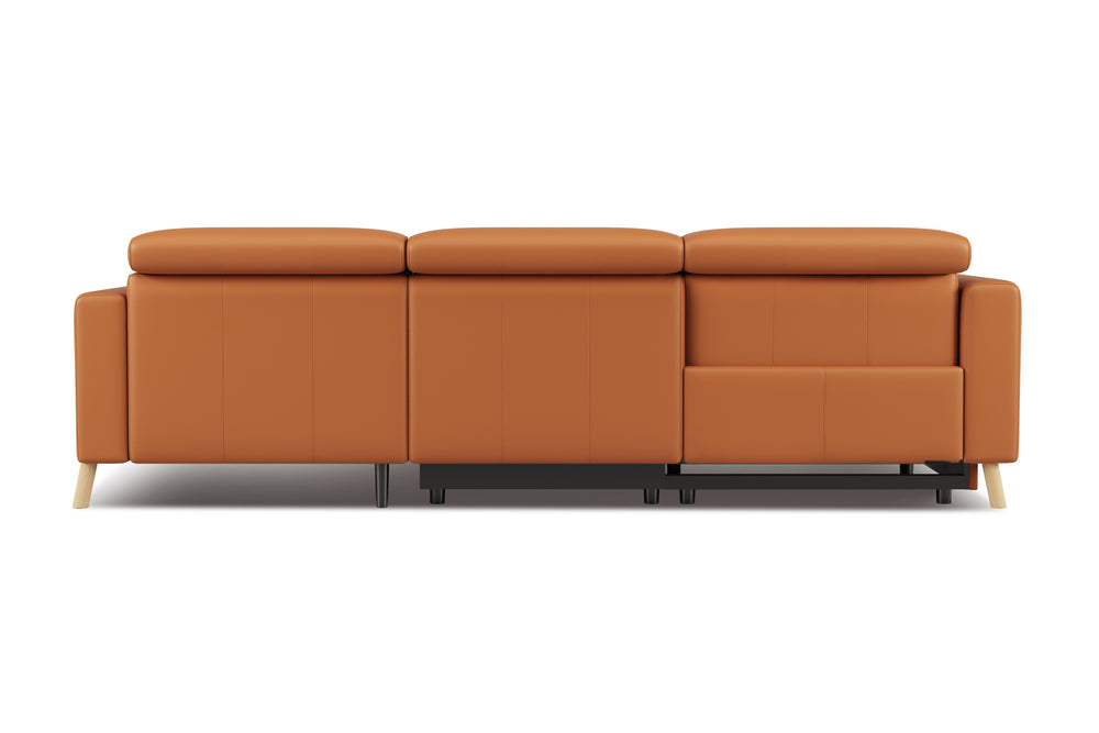 Valencia Elodie Top Grain Leather Sectional Sofa, Three Seats with Right Chaise, Cognac