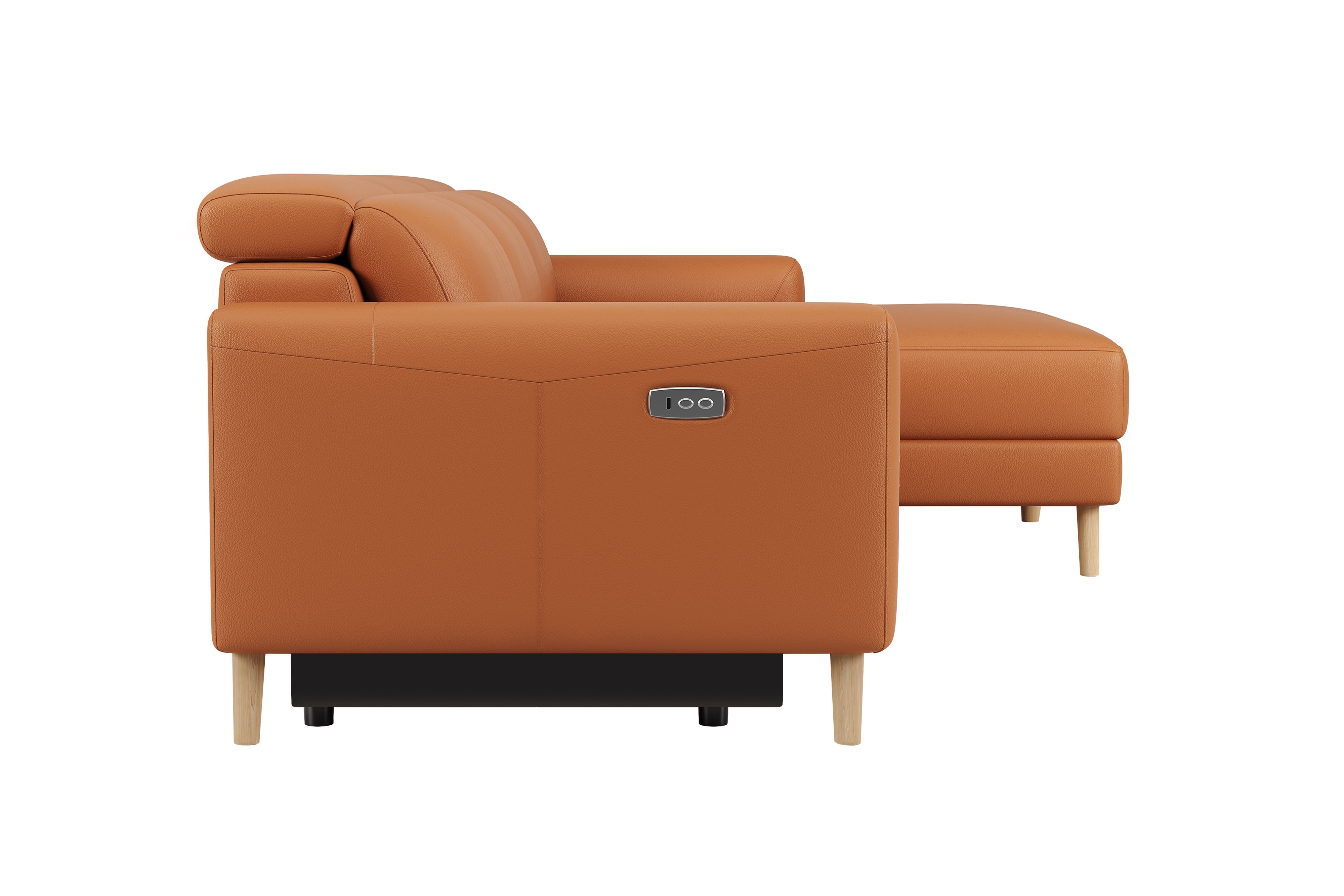 Valencia Elodie Top Grain Leather Sectional Sofa, Three Seats with Right Chaise, Cognac