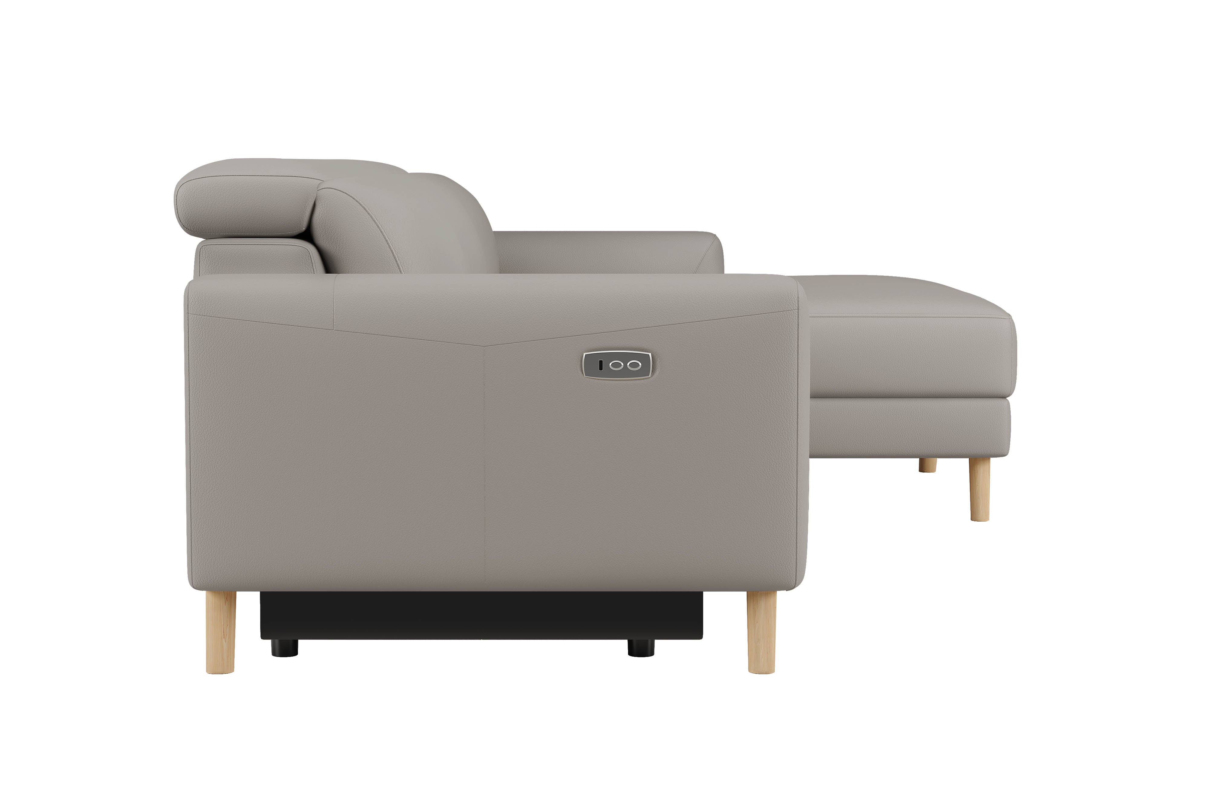 Valencia Elodie Top Grain Leather Sectional Sofa, Three Seats with Right Chaise, Light Grey