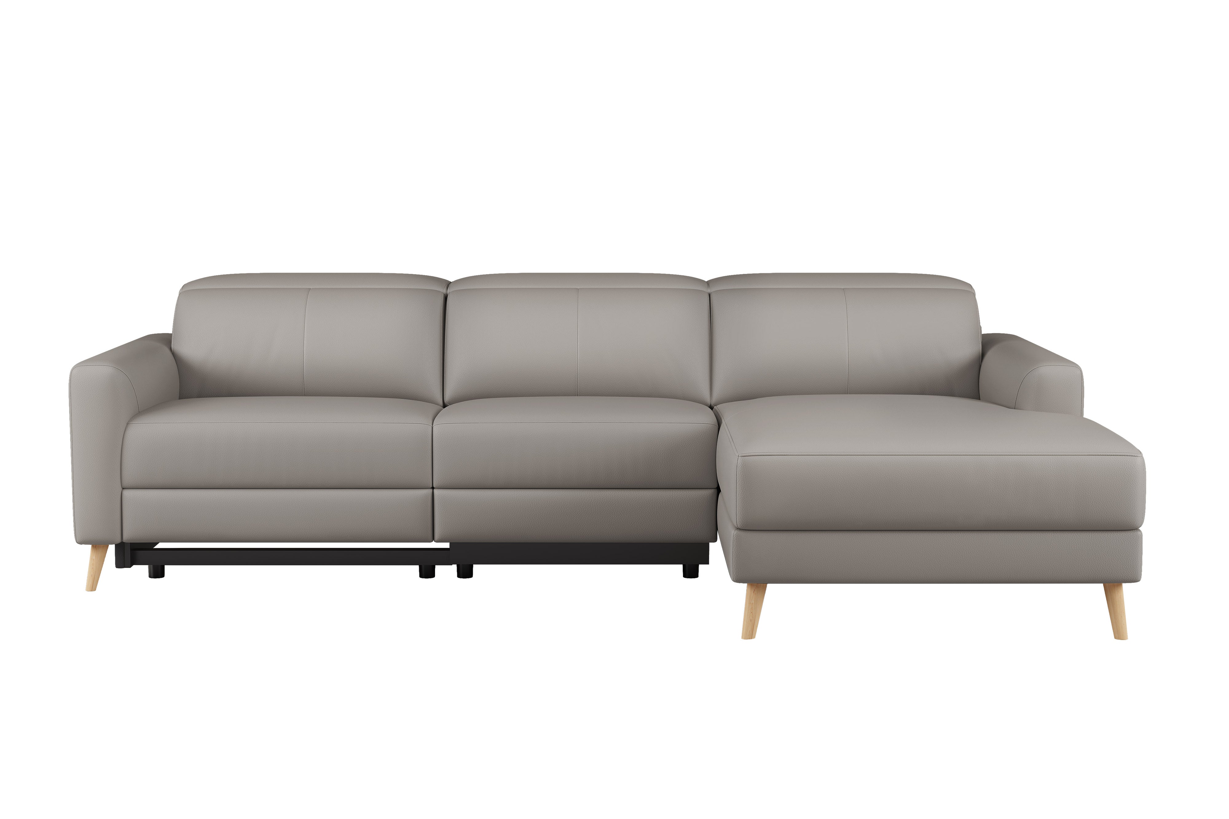 Valencia Elodie Top Grain Leather Sectional Sofa, Three Seats with Right Chaise, Light Grey