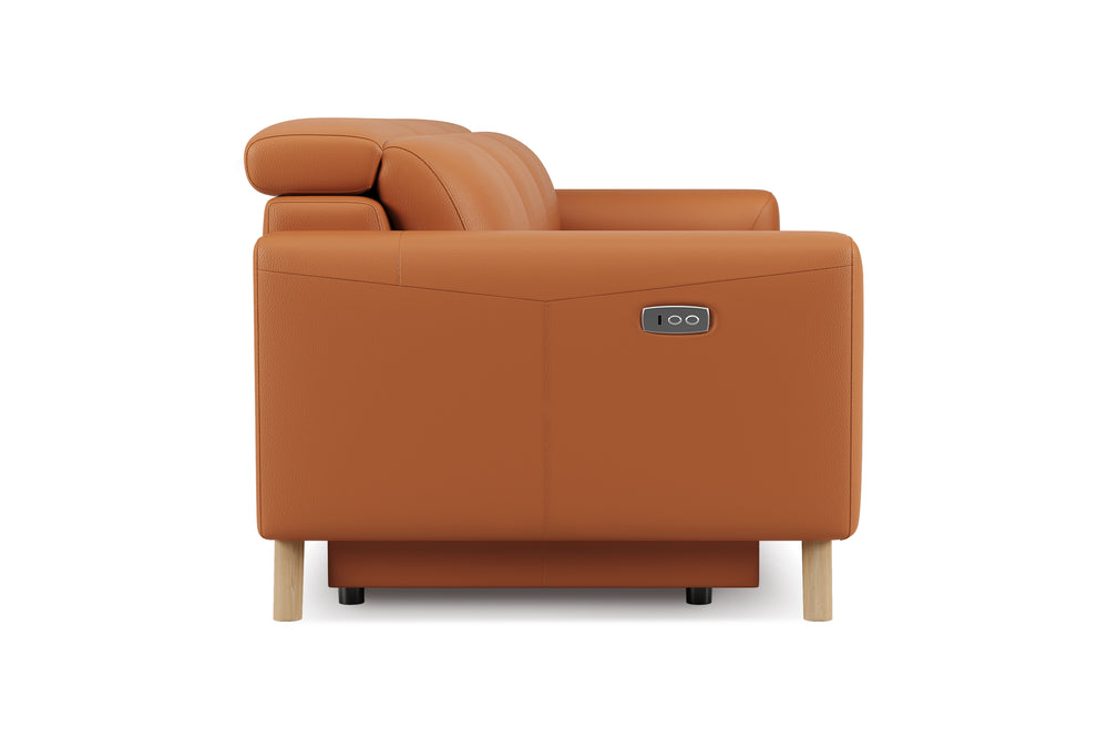 Valencia Elodie Top Grain Leather Three Seats with Double Recliners Sofa, Cognac