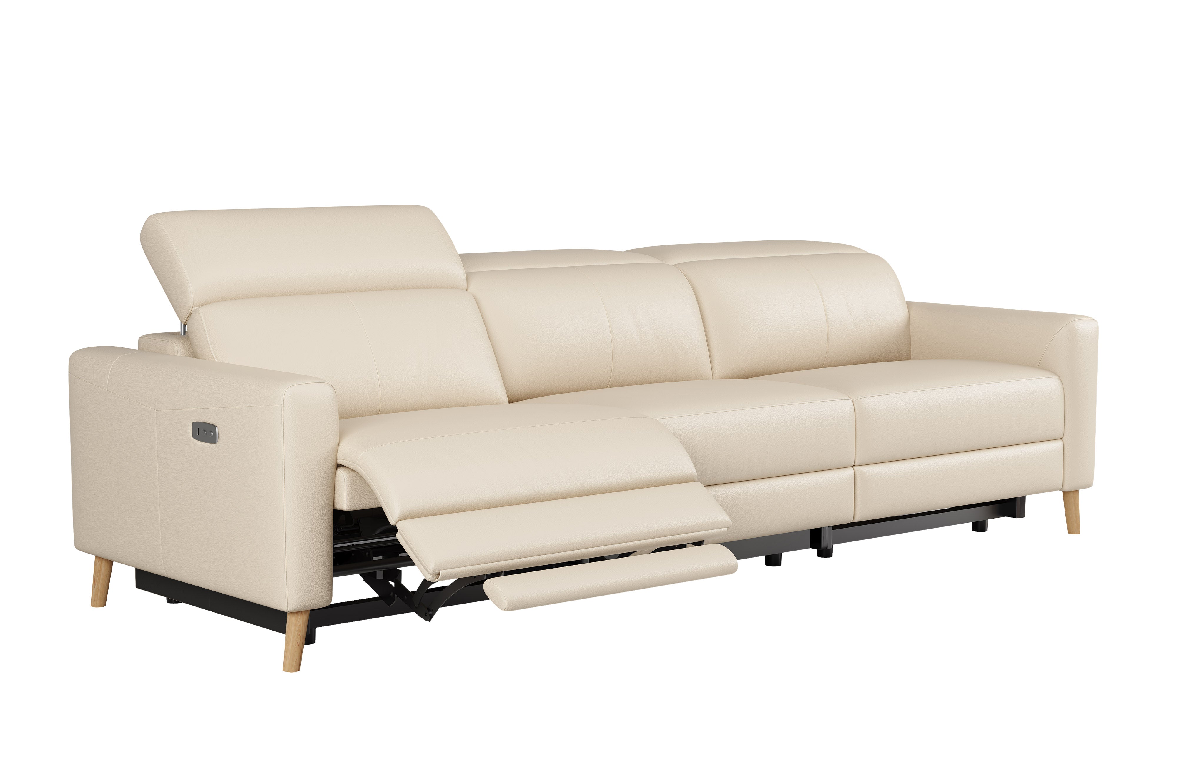 Valencia Elodie Top Grain Leather Three Seats with Double Recliners Sofa, Beige