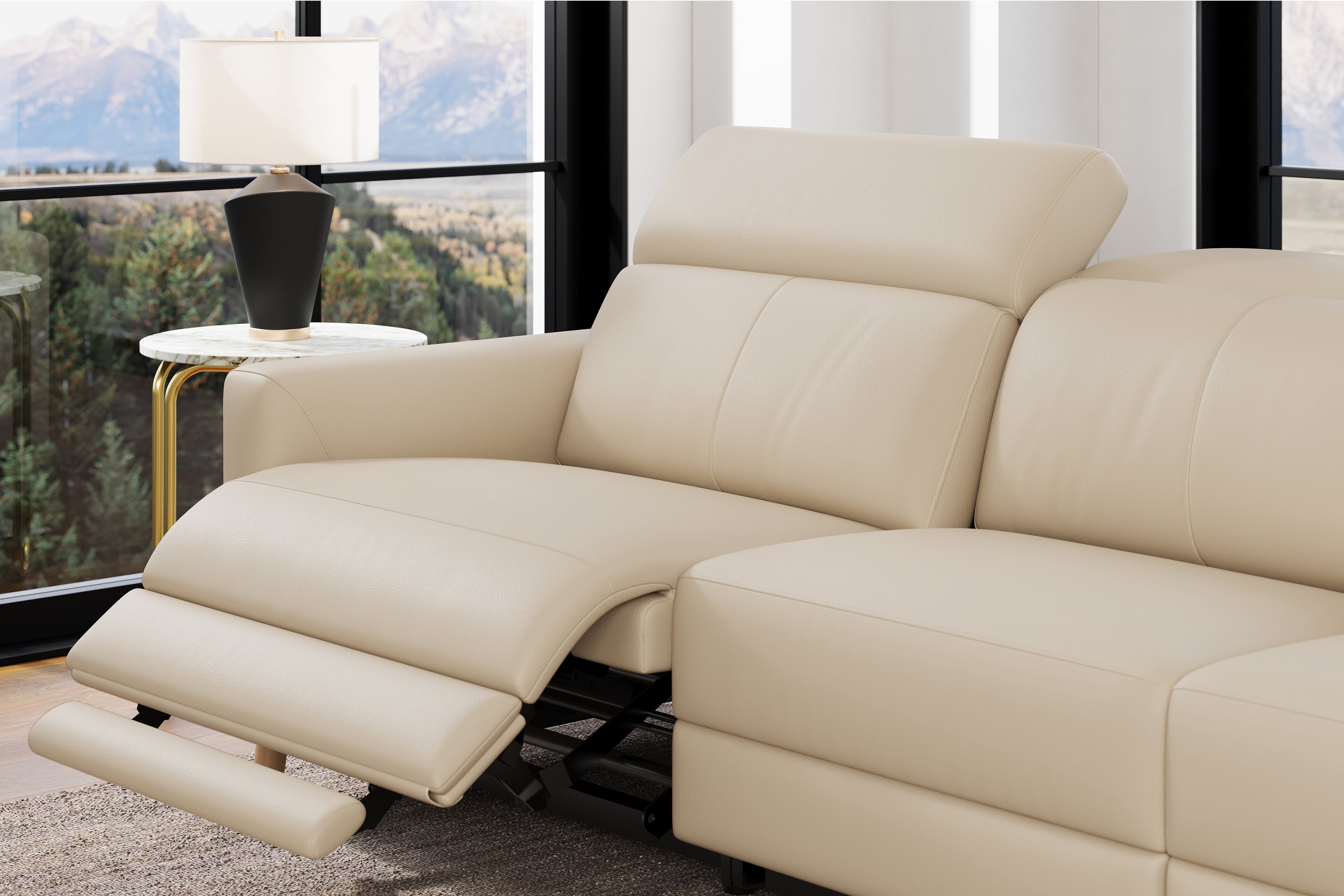 Valencia Elodie Top Grain Leather Three Seats with Double Recliners Sofa, Beige