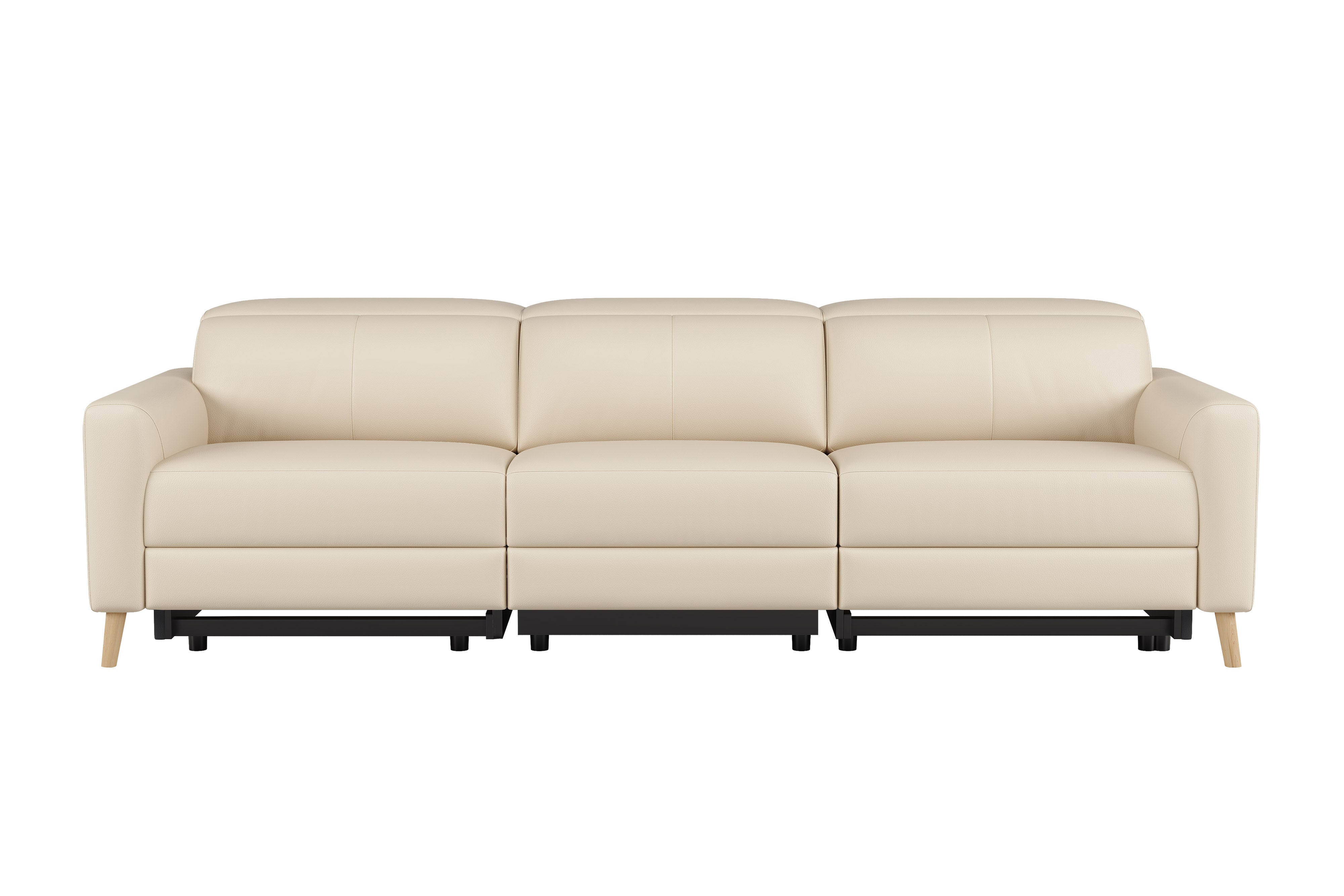 Valencia Elodie Top Grain Leather Three Seats with Double Recliners Sofa, Beige