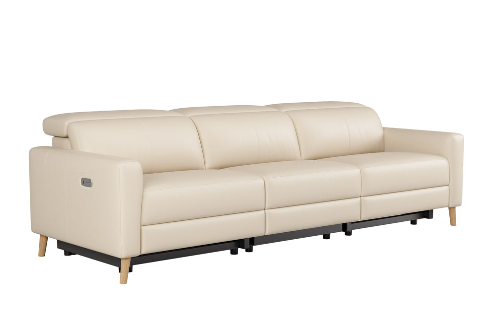 Valencia Elodie Top Grain Leather Three Seats with Double Recliners Sofa, Beige