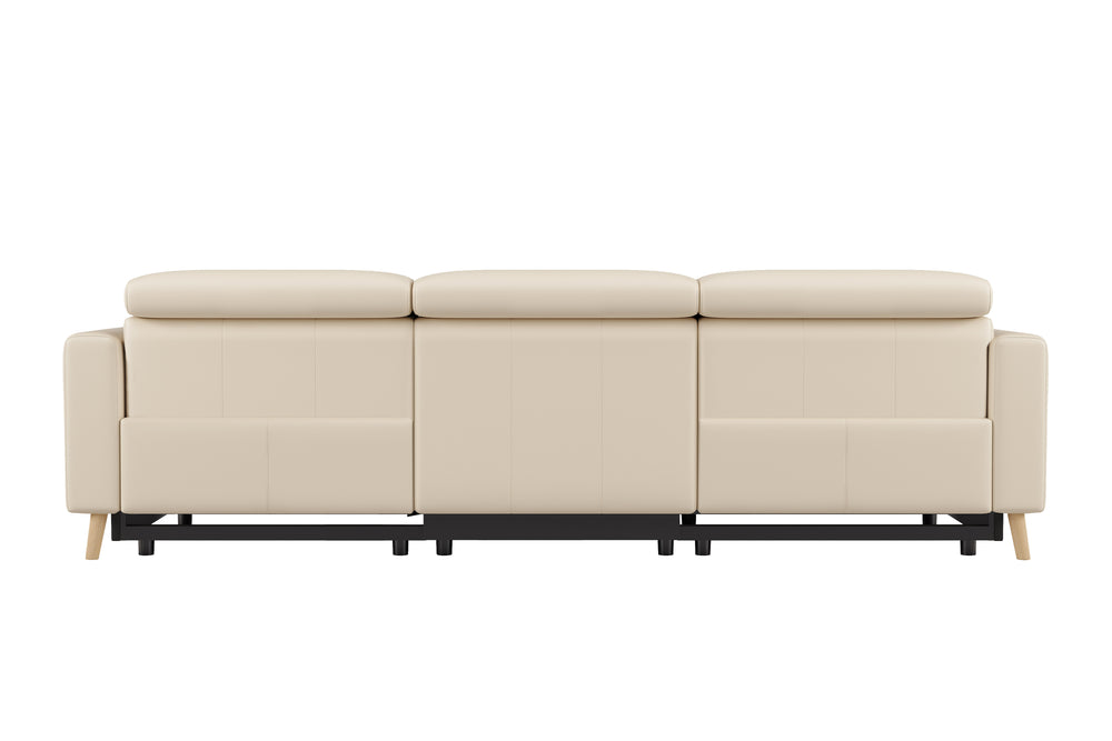 Valencia Elodie Top Grain Leather Three Seats with Double Recliners Sofa, Beige