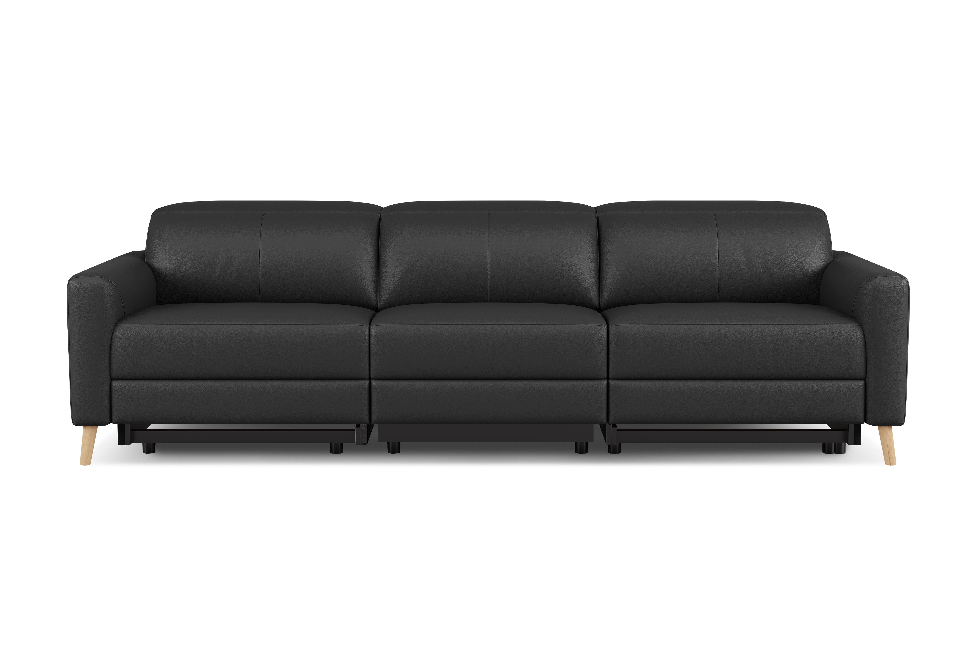 Valencia Elodie Top Grain Leather Three Seats with Double Recliners Sofa, Black