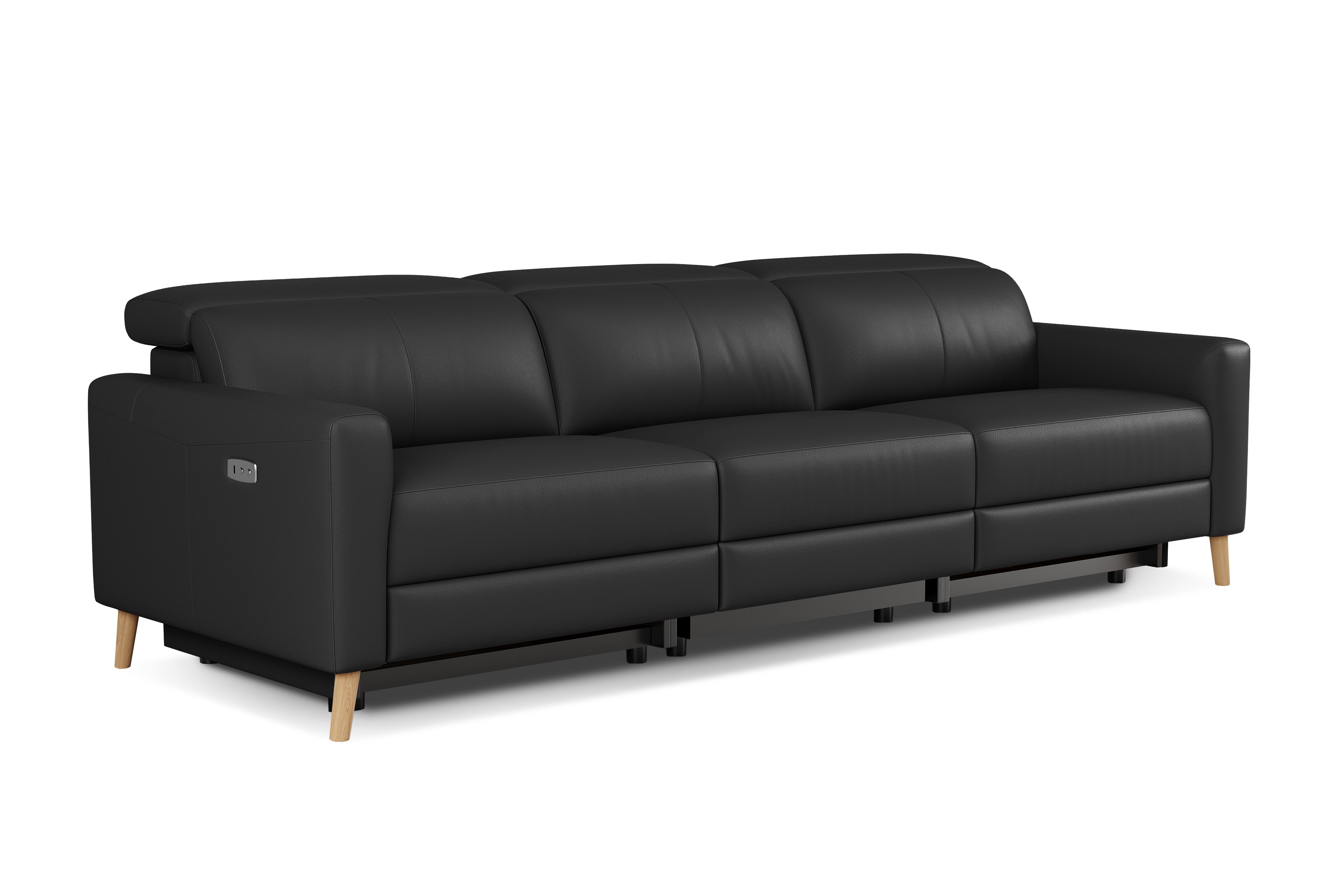 Valencia Elodie Top Grain Leather Three Seats with Double Recliners Sofa, Black