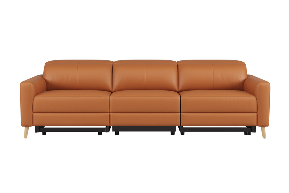 Valencia Elodie Top Grain Leather Three Seats with Double Recliners Sofa, Cognac