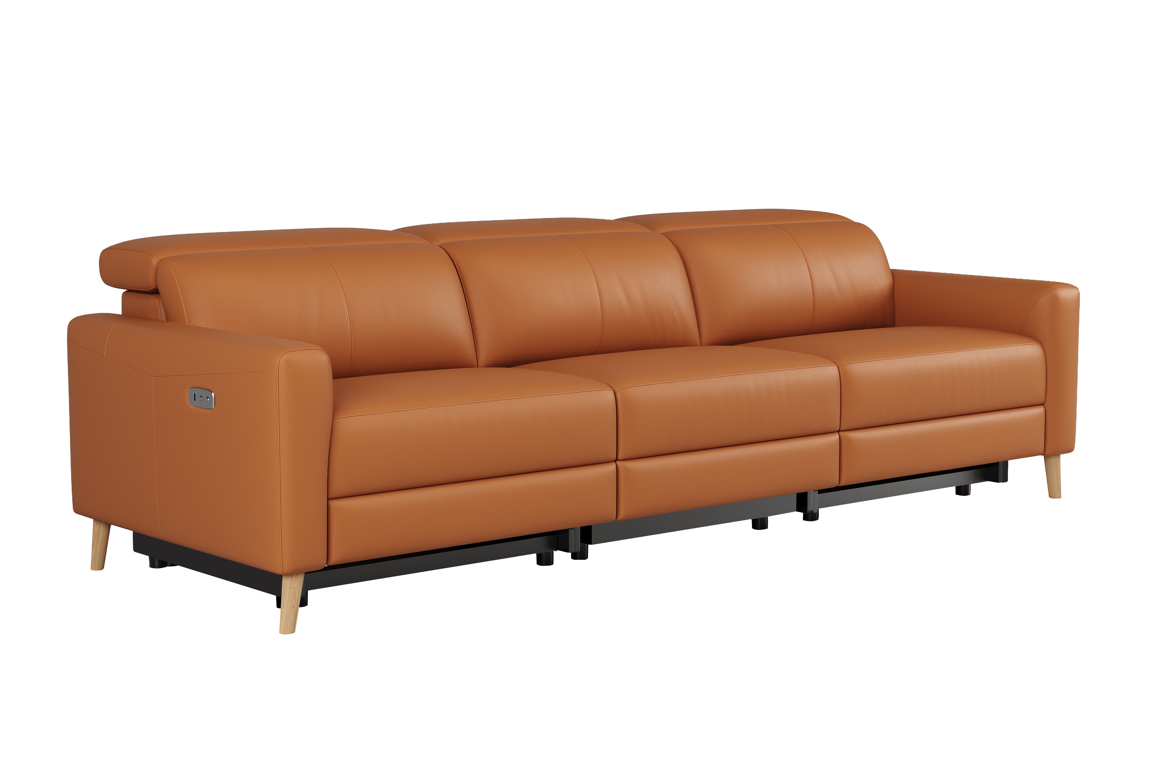 Valencia Elodie Top Grain Leather Three Seats with Double Recliners Sofa, Cognac