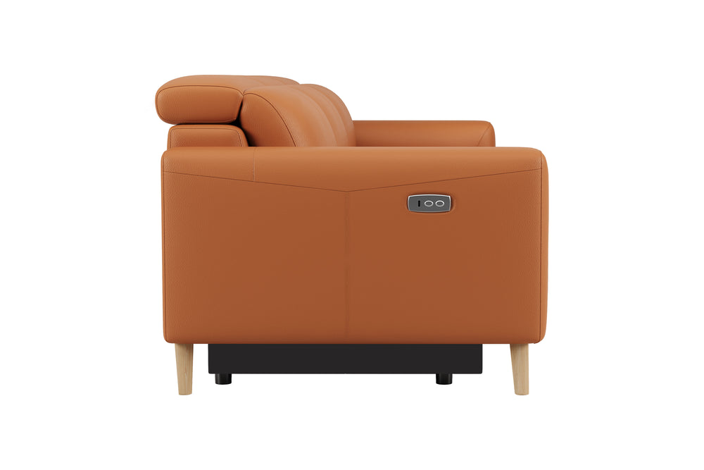 Valencia Elodie Top Grain Leather Three Seats with Double Recliners Sofa, Cognac