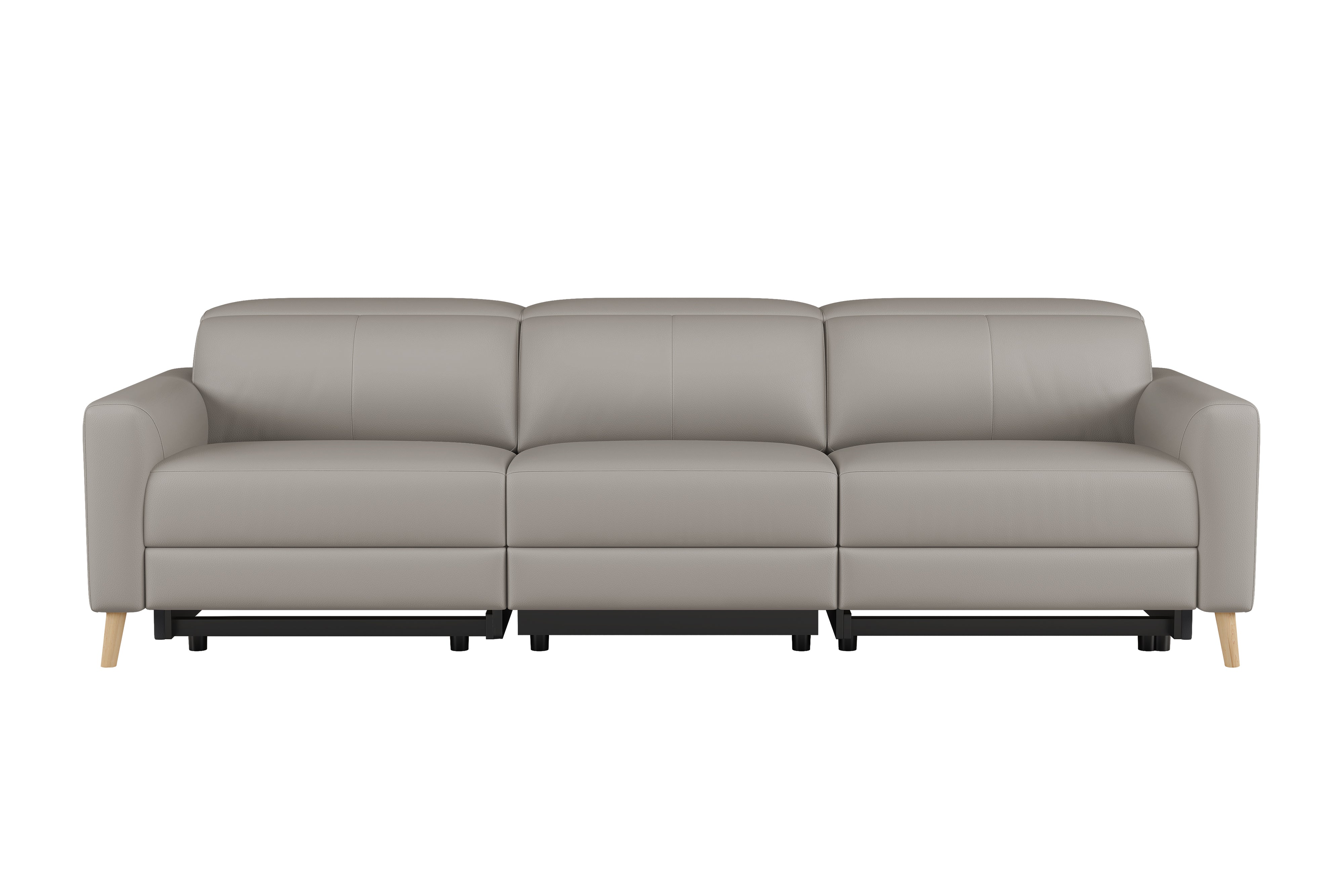 Valencia Elodie Top Grain Leather Three Seats with Double Recliners Sofa, Light Grey