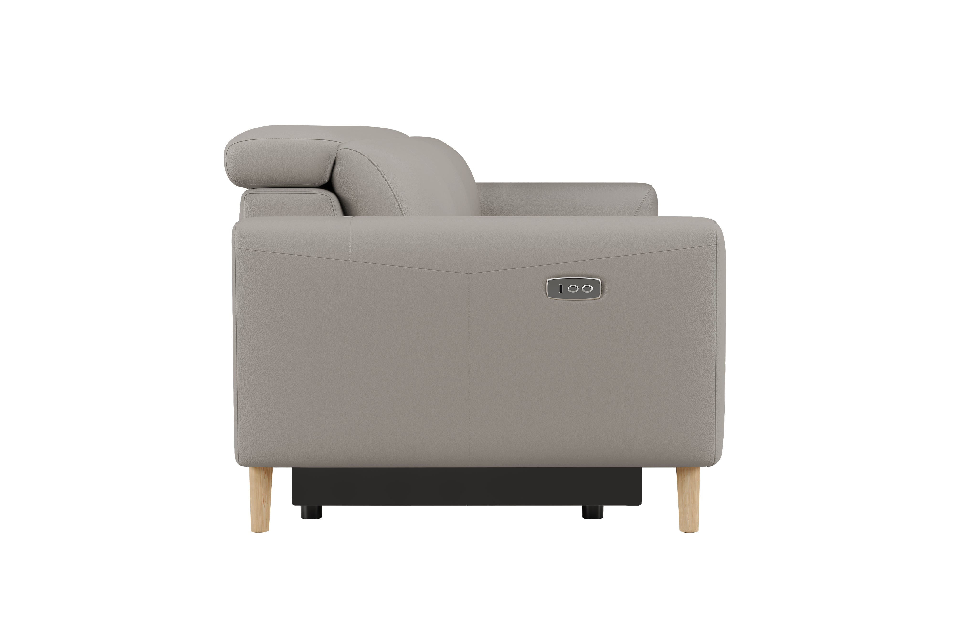 Valencia Elodie Top Grain Leather Three Seats with Double Recliners Sofa, Light Grey