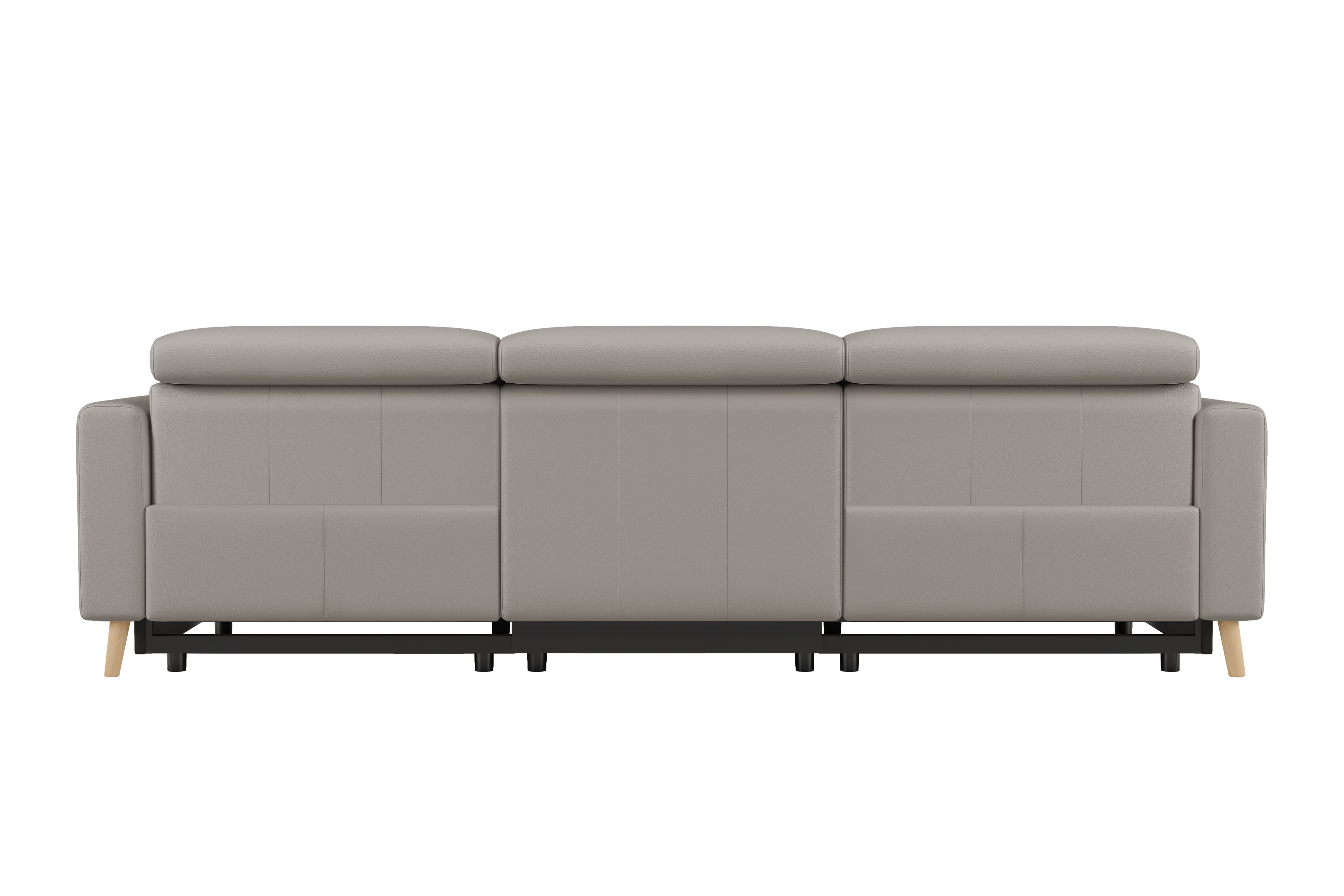 Valencia Elodie Top Grain Leather Three Seats with Double Recliners Sofa, Light Grey