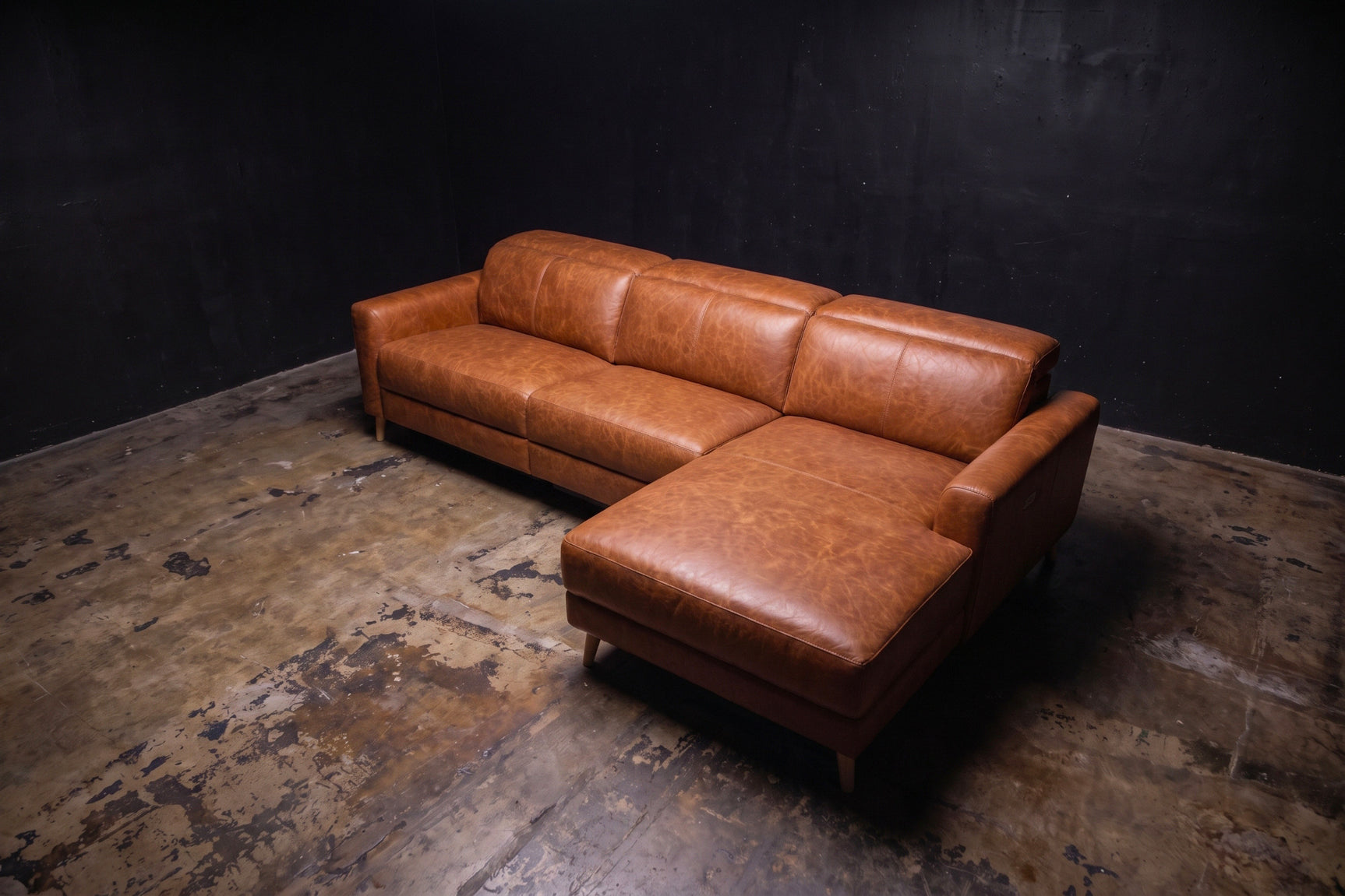 Elodie Distressed Italian Aniline Leather Recliner Sectional Sofa