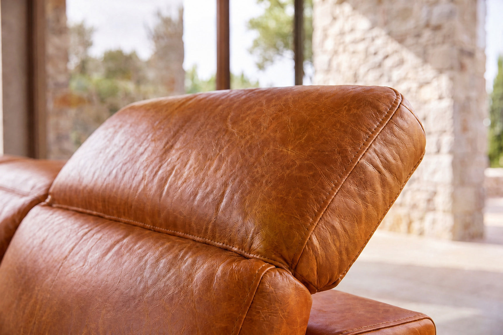 Elodie Distressed Italian Aniline Leather Recliner Sectional Sofa