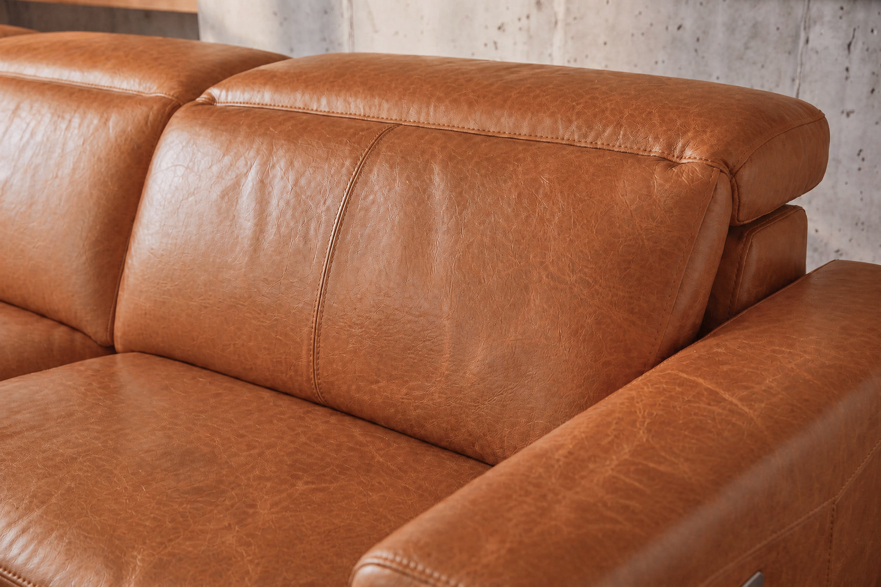 Elodie Distressed Italian Aniline Leather Recliner Sectional Sofa