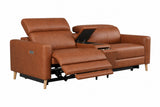 Elodie Distressed Italian Aniline Leather Dual Recliner Sofa with Console