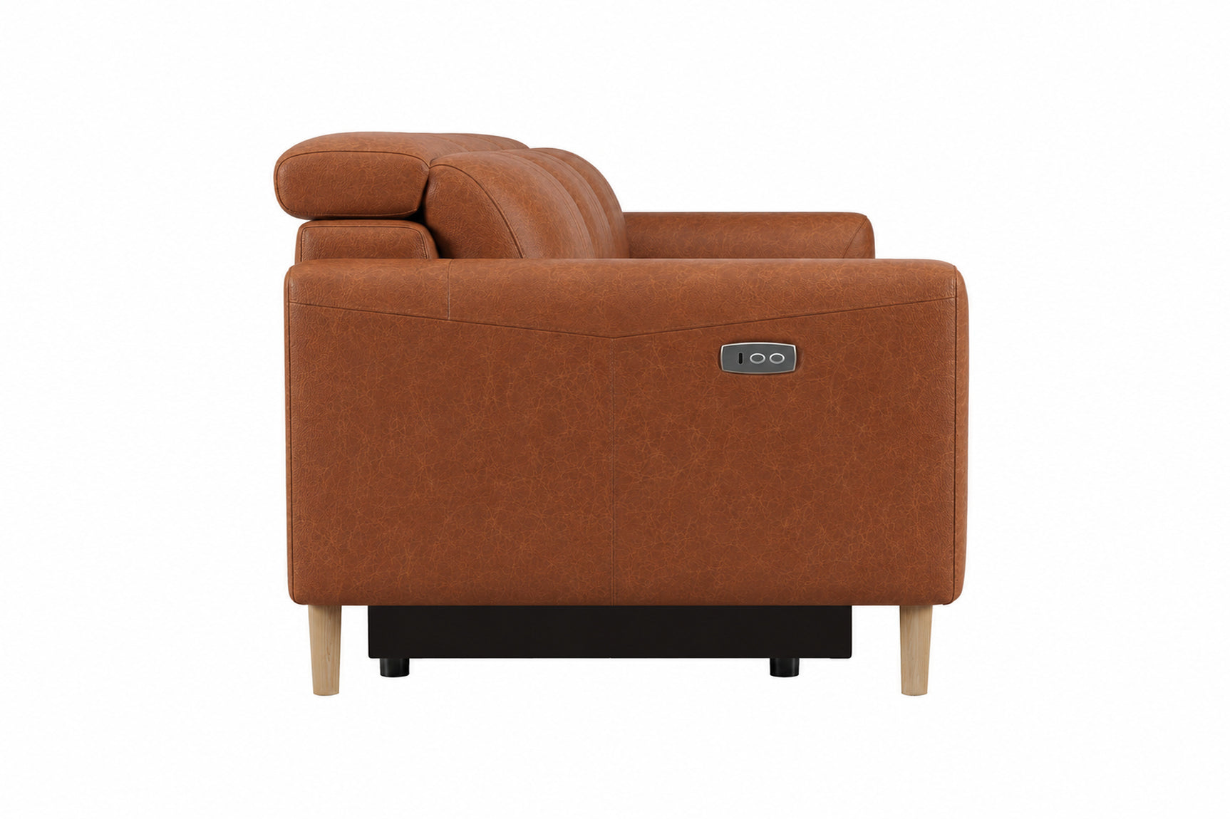Elodie Distressed Italian Aniline Leather Dual Recliner Sofa with Console