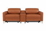 Elodie Distressed Italian Aniline Leather Dual Recliner Sofa with Console