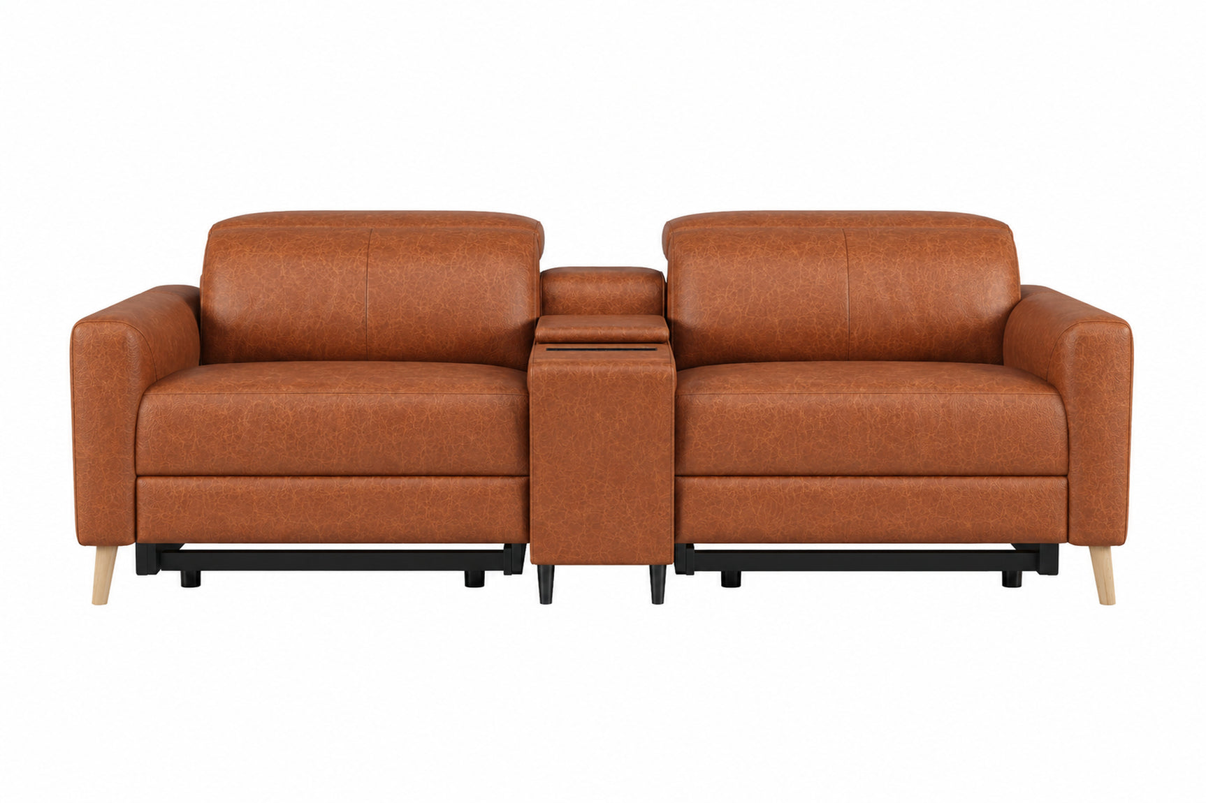Elodie Distressed Italian Aniline Leather Dual Recliner Sofa with Console