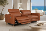 Elodie Distressed Italian Aniline Leather Dual Recliner Sofa with Console
