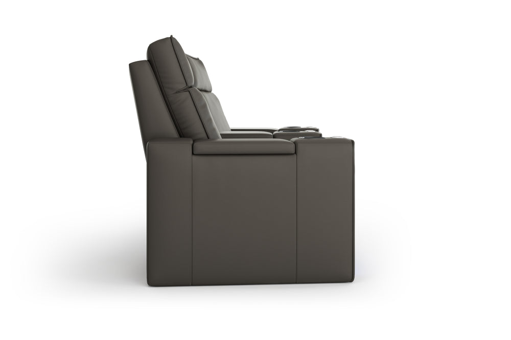 Valencia Eloise Leather Loveseat Dual Recliners with Hidden Storage Room Theatre Seating, Dark Grey