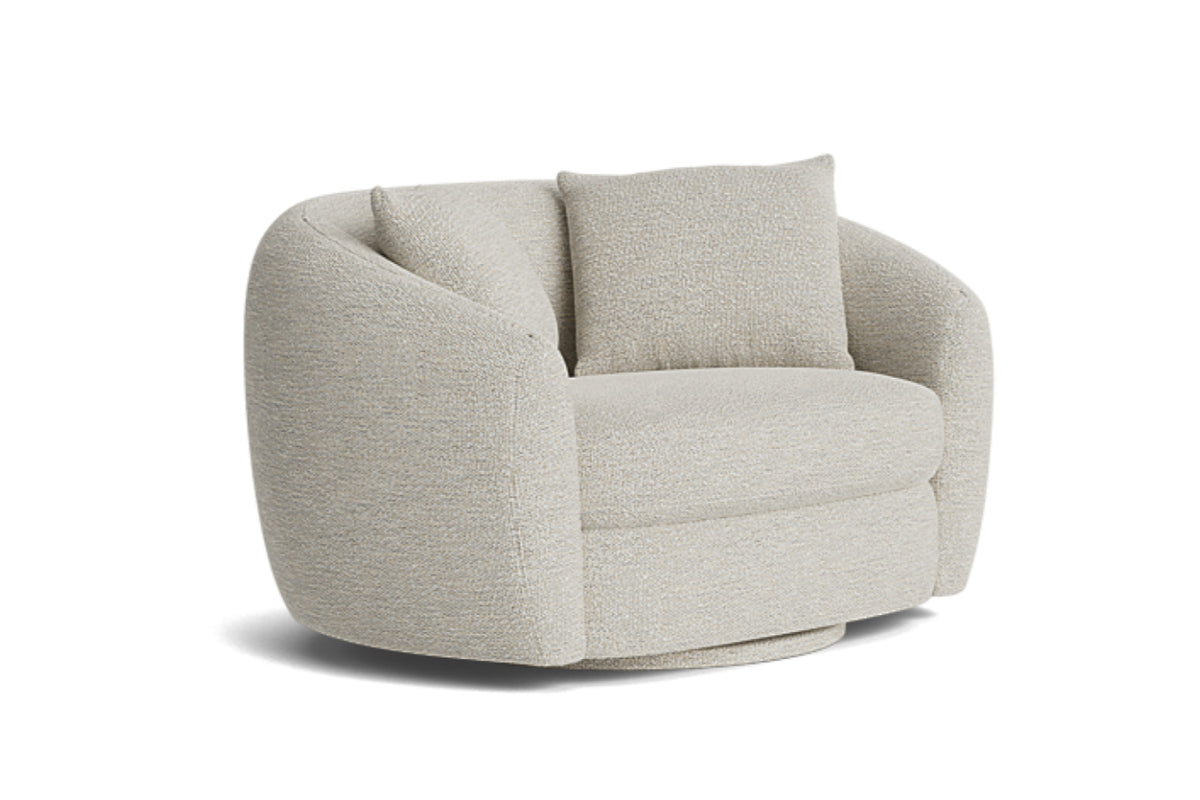 Valencia Eluned Grande Boucle Fabric Swivel Accent Chair, Beige