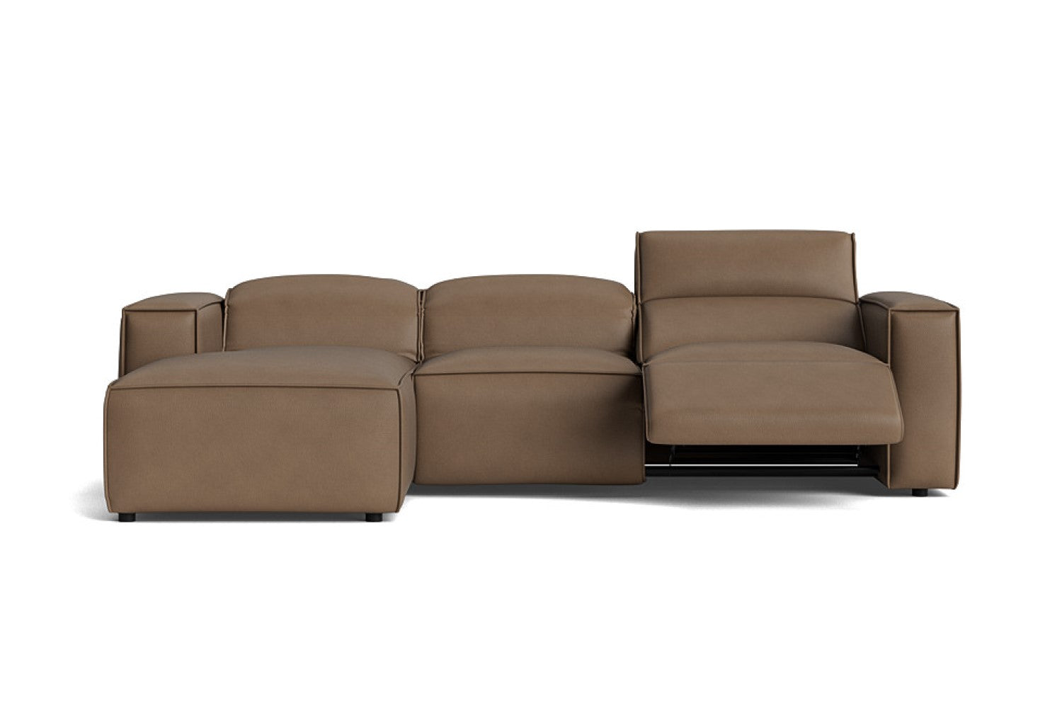 Valencia Emery Leather Sectional Sofa, Recliner Three Seats with Left Chaise, Brown