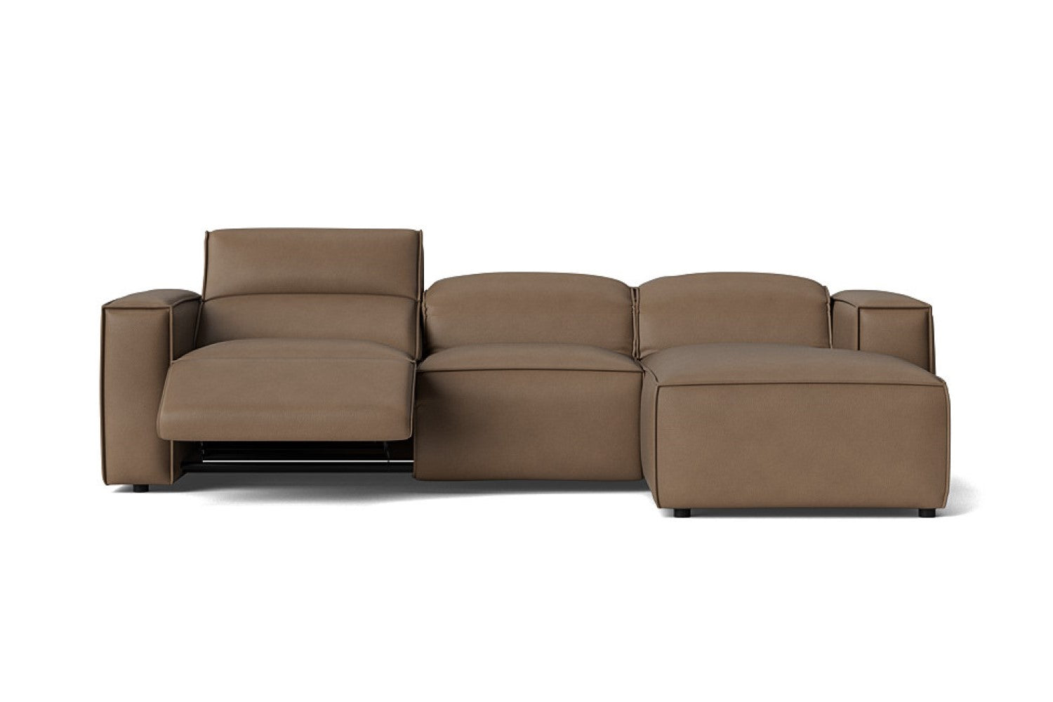 Valencia Emery Leather Sectional Sofa, Recliner Three Seats with Right Chaise, Brown