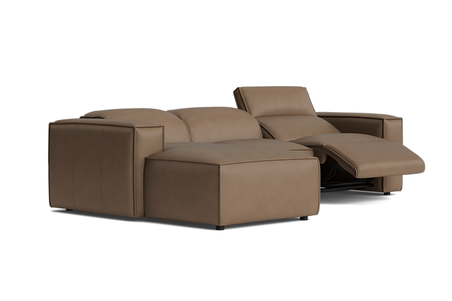 Valencia Emery Leather Sectional Sofa, Recliner Three Seats with Left Chaise, Brown