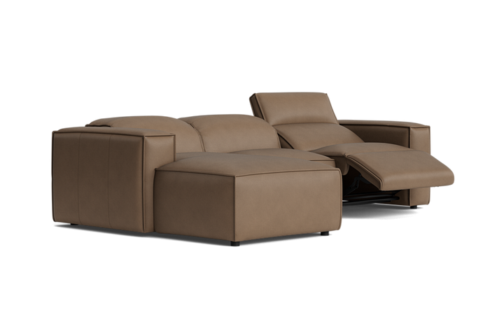 Valencia Emery Leather Sectional Sofa, Three Seats with Left Chaise, Brown