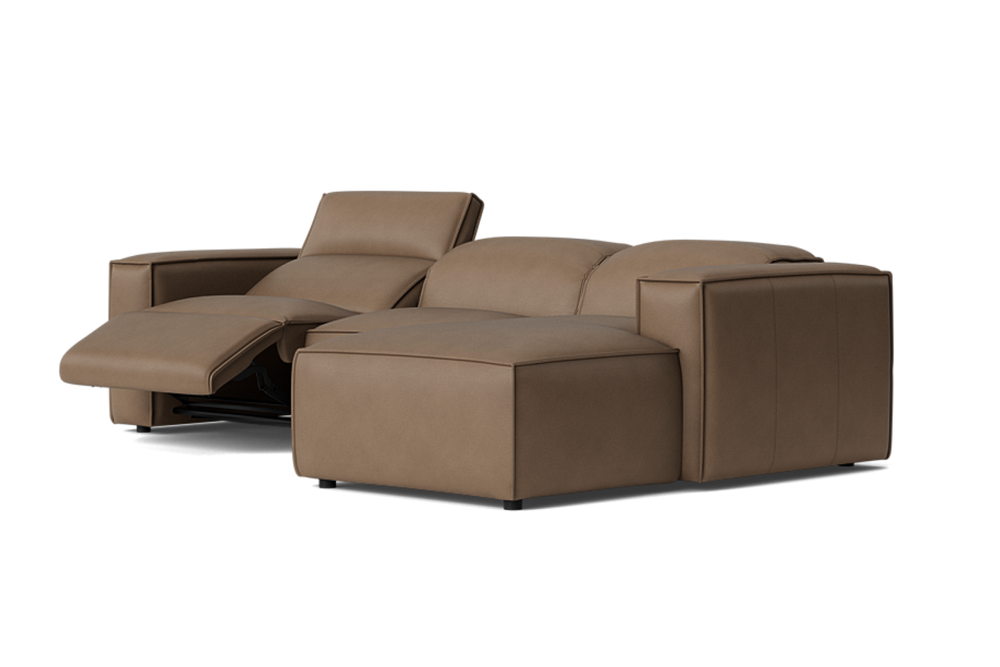 Valencia Emery Leather Sectional Sofa, Recliner Three Seats with Right Chaise, Brown