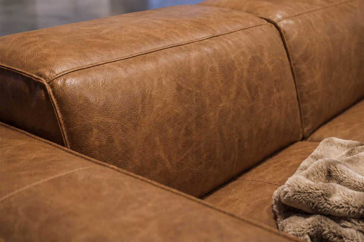 Emery Distressed Italian Aniline Leather Dual Recliner Sofa