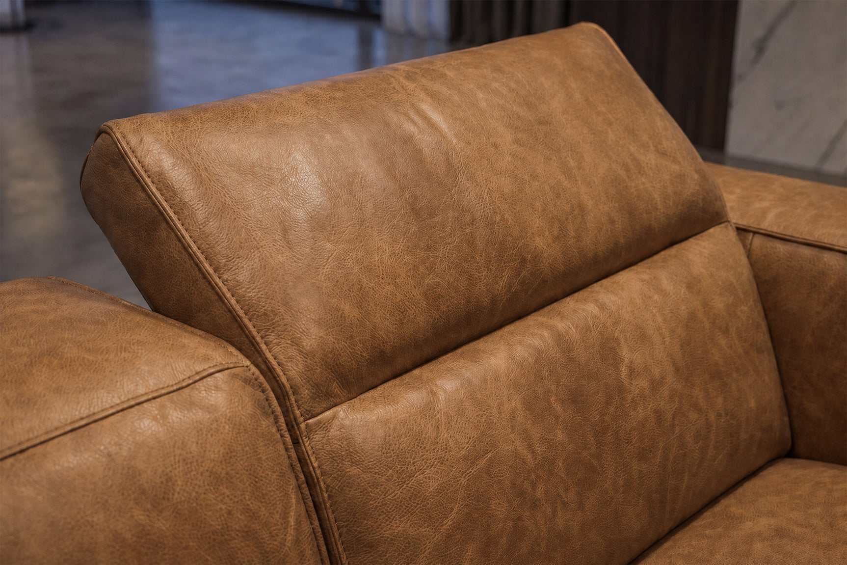 Emery Distressed Italian Aniline Leather Dual Recliner Sofa