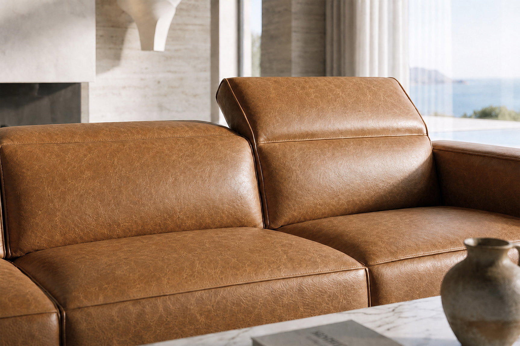 Emery Distressed Italian Aniline Leather Dual Recliner Sofa