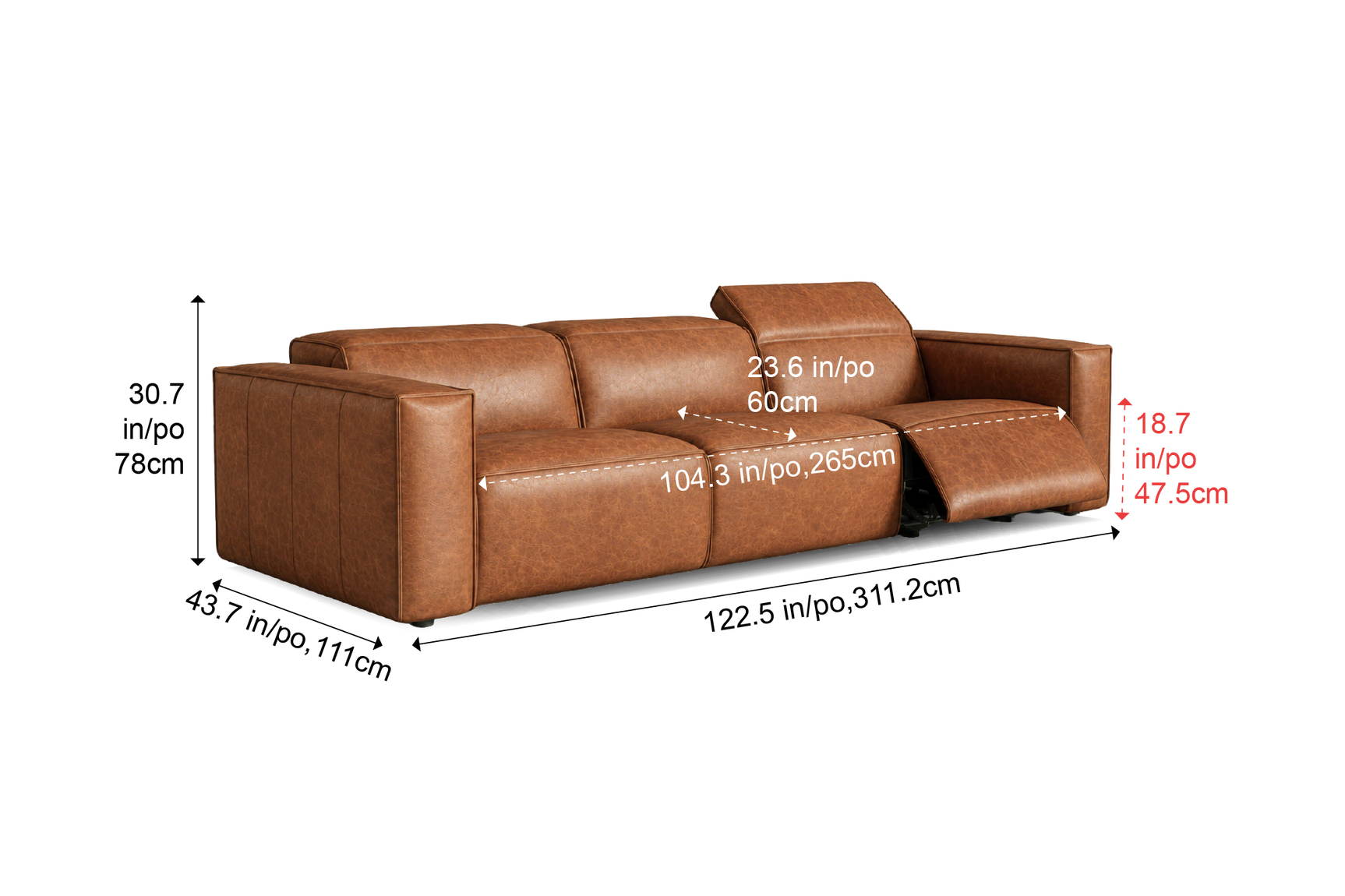 Emery Distressed Italian Aniline Leather Dual Recliner Sofa