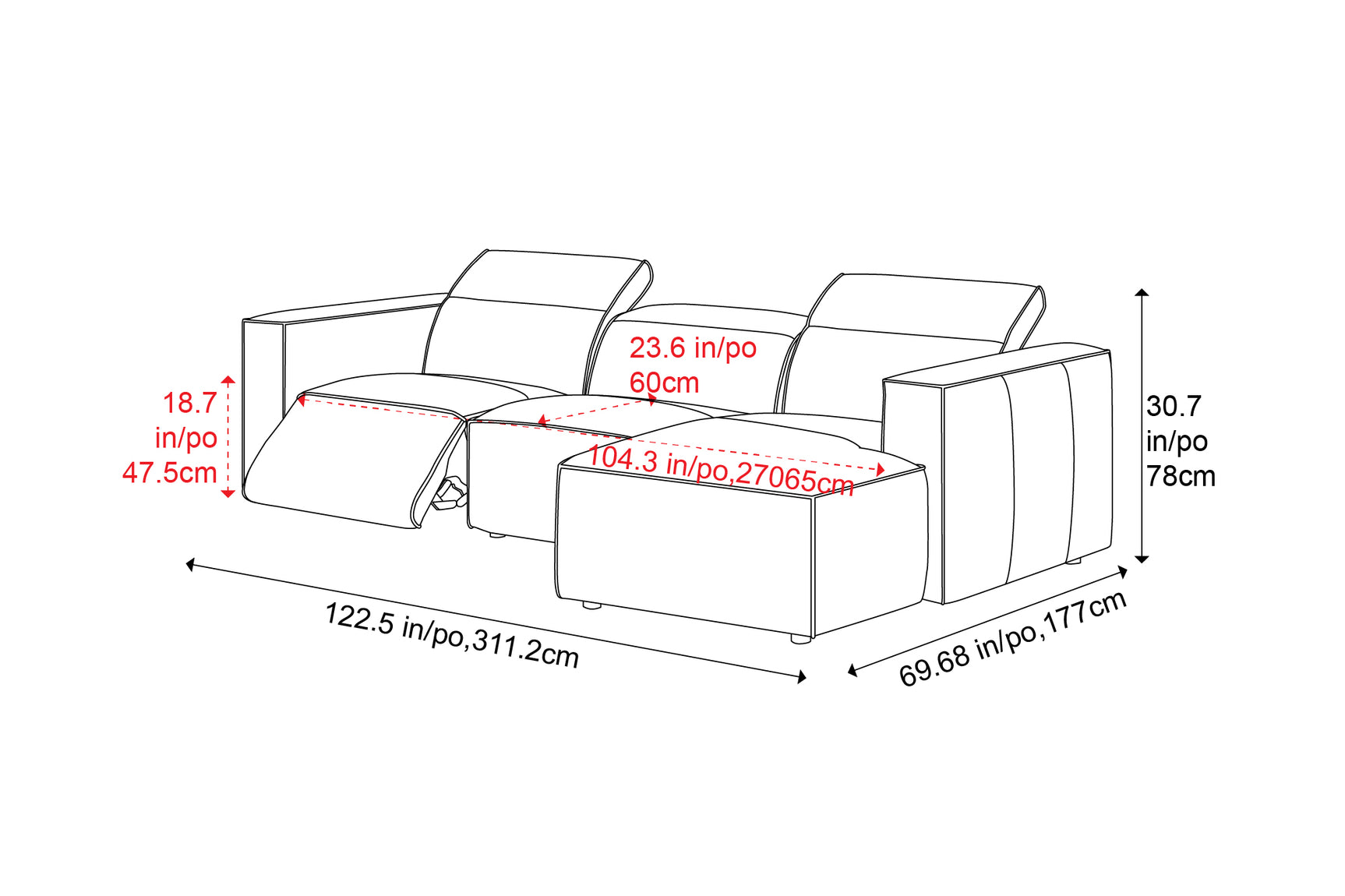 Emery Leather Recliner Sectional Sofa