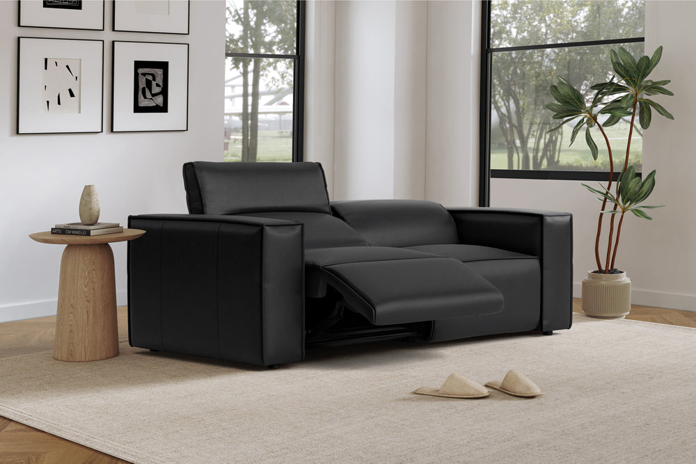 Valencia Emery Leather Recliner Loveseat Sofa, Black