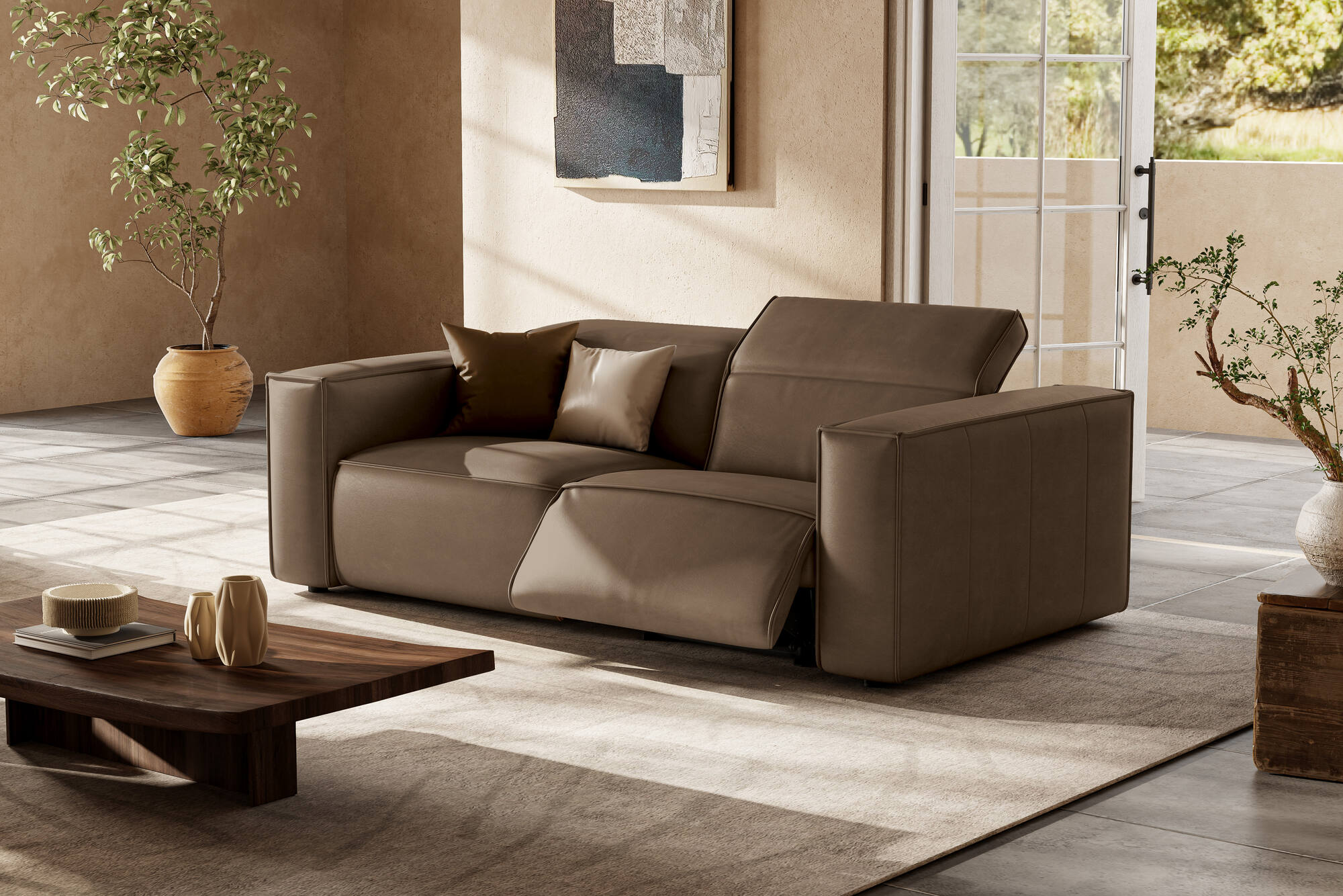 Valencia Emery Leather Recliner Loveseat Sofa, Brown