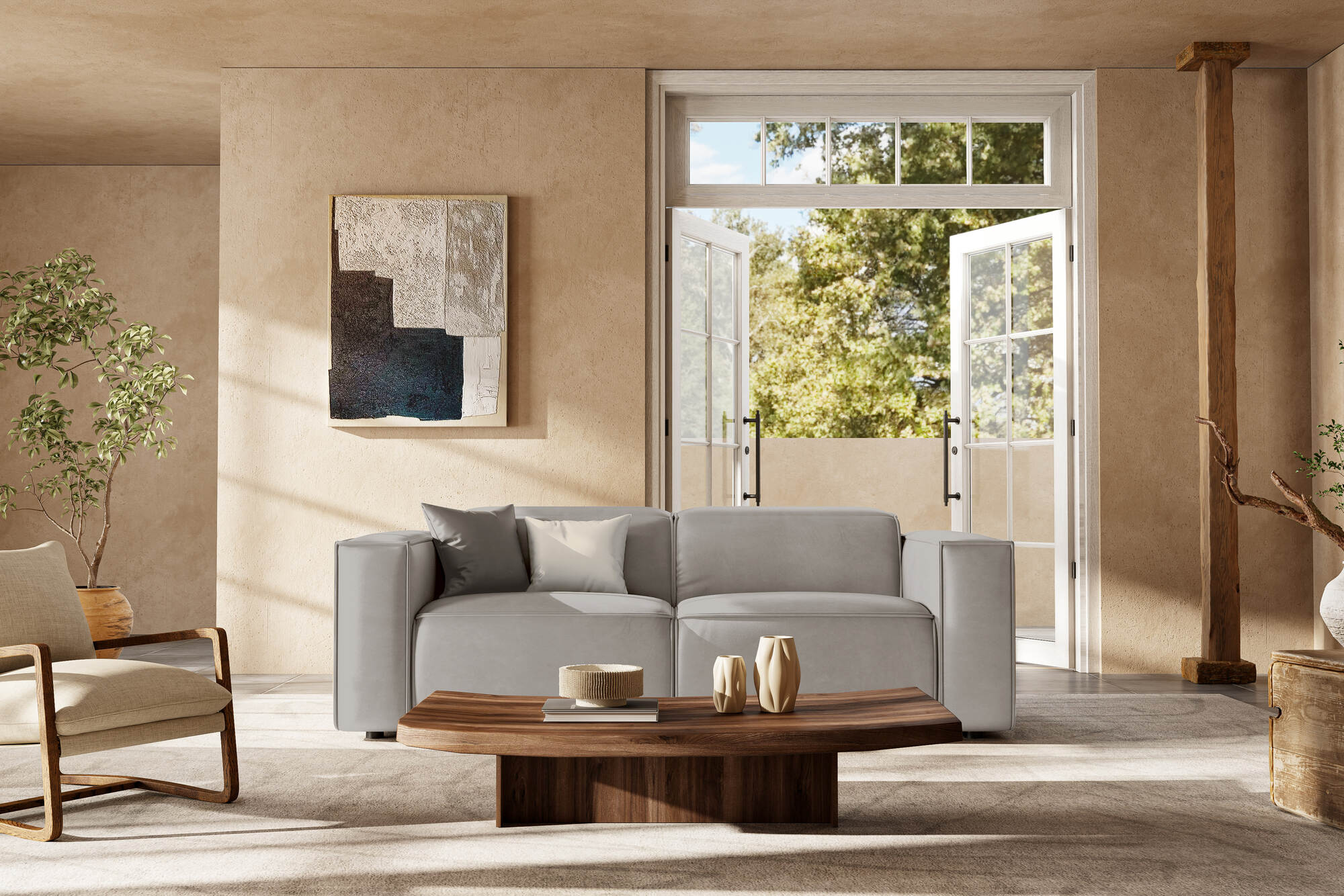 Valencia Emery Leather Recliner Loveseat Sofa, Light Grey