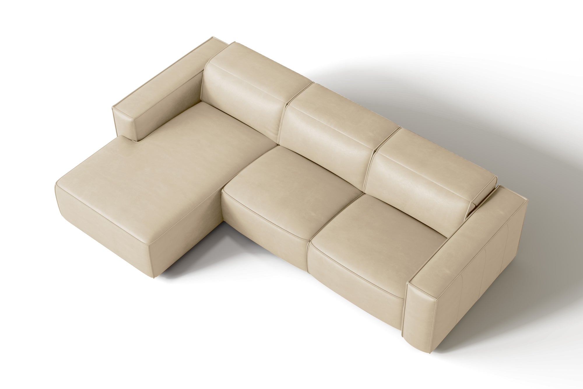 Valencia Emery Leather Sectional Sofa, Recliner Three Seats with Left Chaise, Beige
