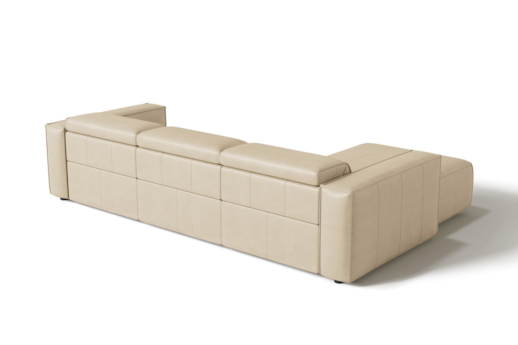 Valencia Emery Leather Sectional Sofa, Recliner Three Seats with Left Chaise, Beige