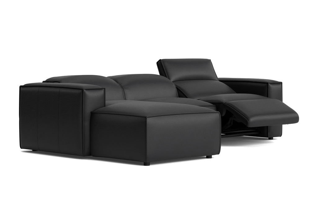 Valencia Emery Leather Sectional Sofa, Recliner Three Seats with Left Chaise, Black